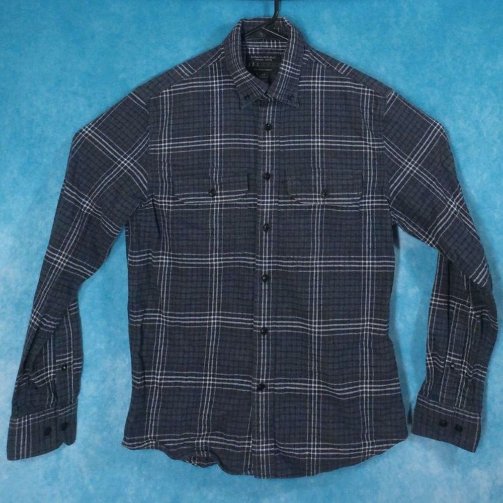 Banana Republic Organic Cotton Plaid Flannel Button Down Shirt, Size XS